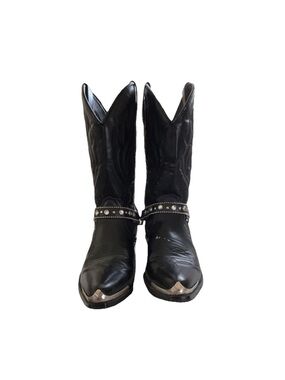 Studded Black Western Heel Boots with Metallic Toe